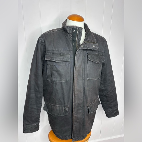 American Eagle Black Sherpa Lined Military Jacket - Canvas barn chore - Picture 5 of 12